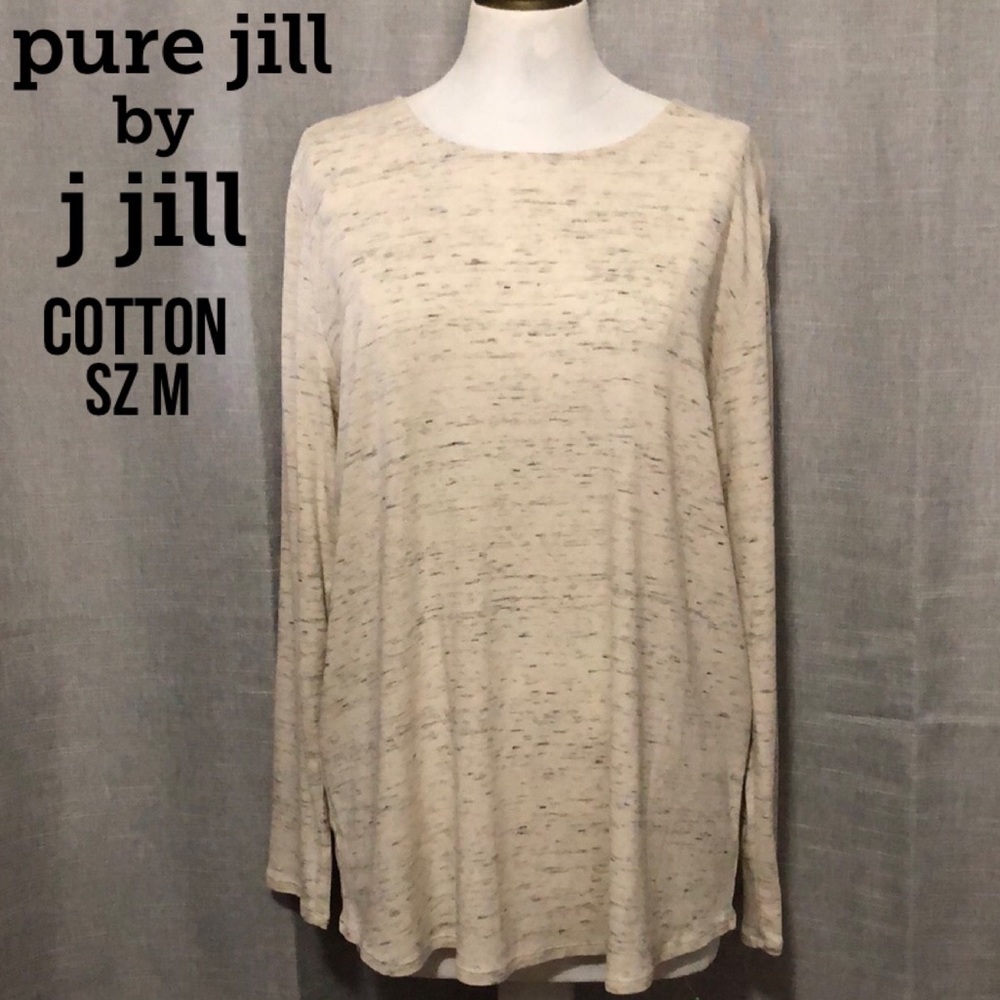 pure jill by j jill-Cotton LongSleeve Tee-Sz M-Beige/Gray